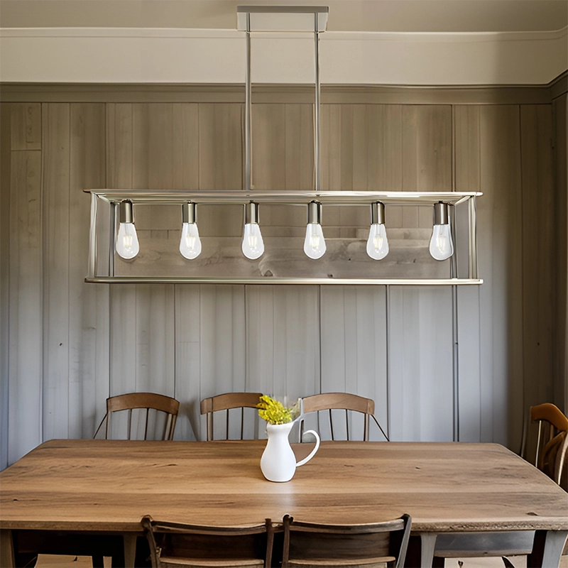 a modern dining room chandelier over a dining tanle