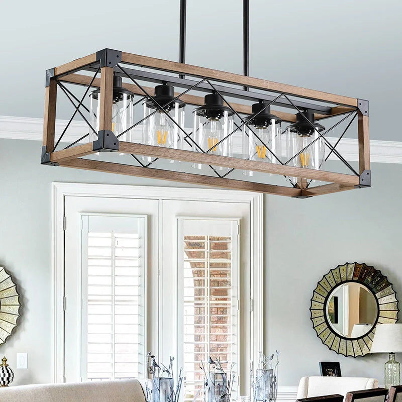 a kitchen island chandelier in a modern setting