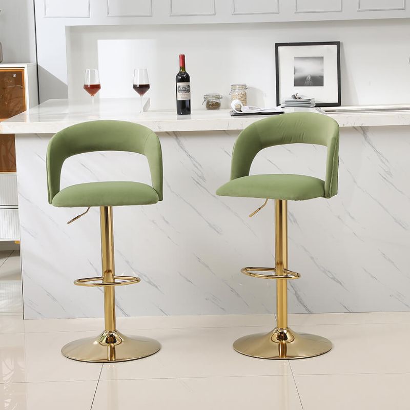 20" Avocado Green Swivel Velvet Counter Height Bar Stool with Back & Footrest 