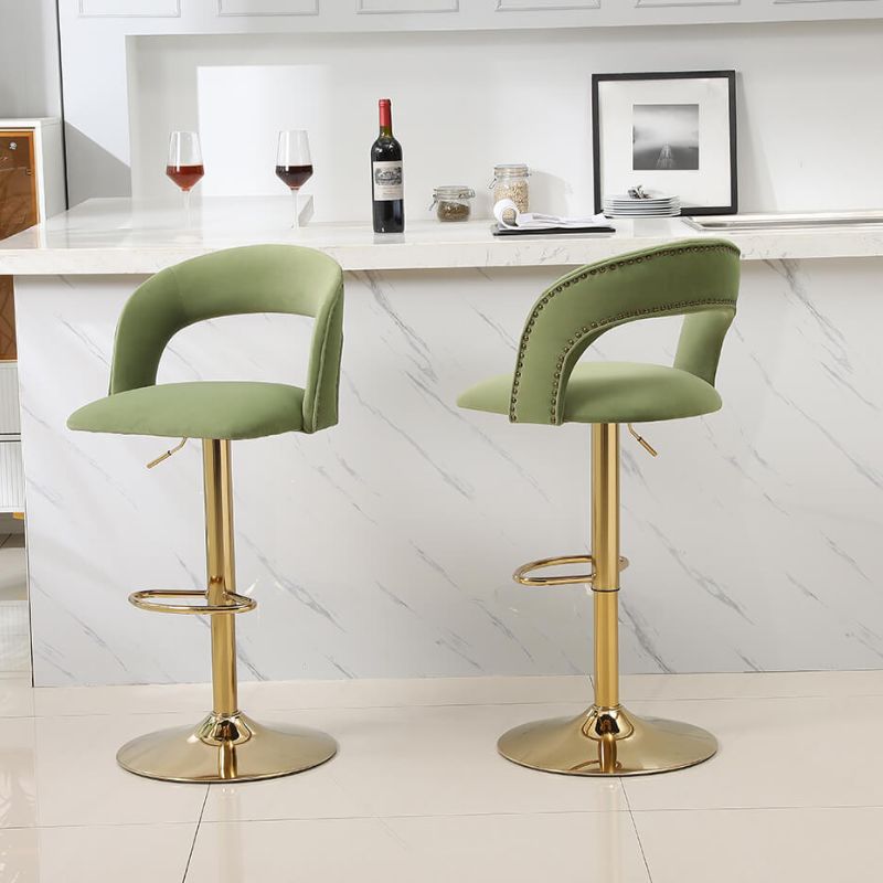 20" Avocado Green Swivel Velvet Counter Height Bar Stool with Back & Footrest 