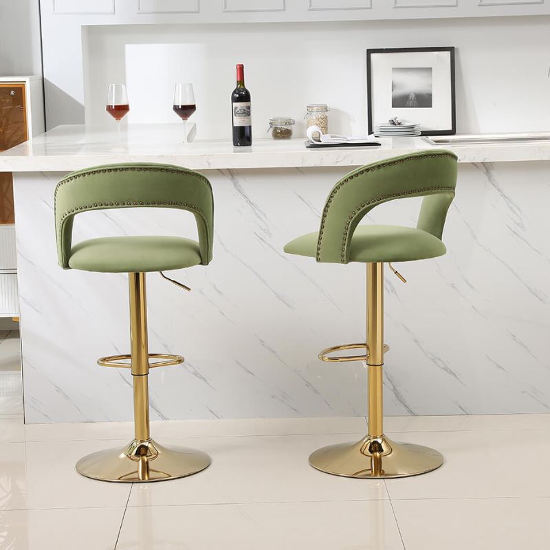 20" Avocado Green Swivel Velvet Counter Height Bar Stool 