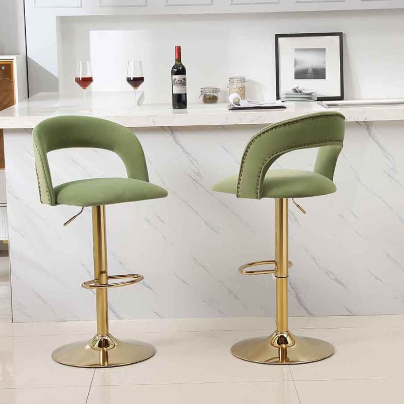 20" Avocado Green Swivel Velvet Counter Height Bar Stool with Back & Footrest 