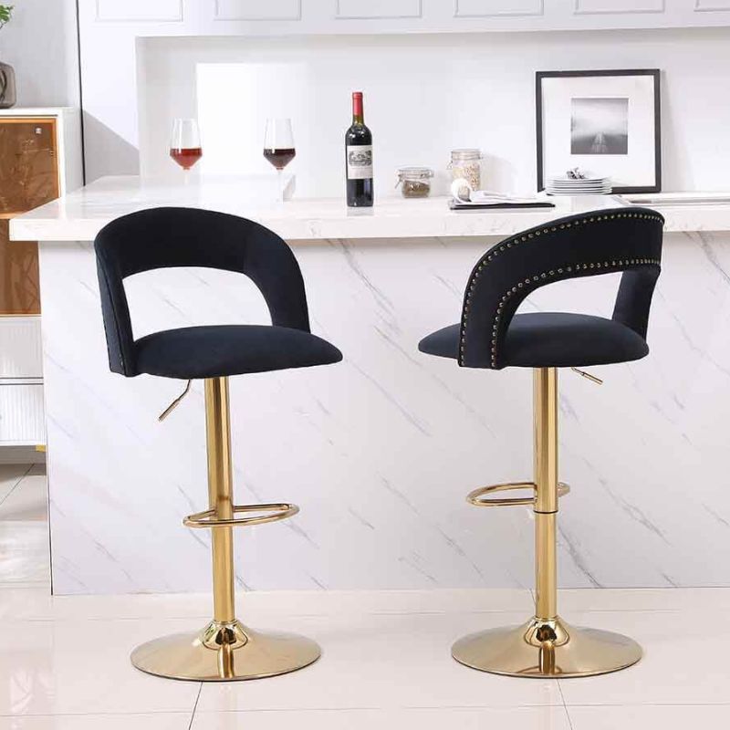 20" Black Swivel Velvet Counter Height Bar Stool with Back & Footrest 