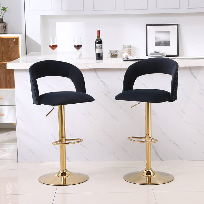 20" Black Swivel Velvet Counter Height Bar Stool 