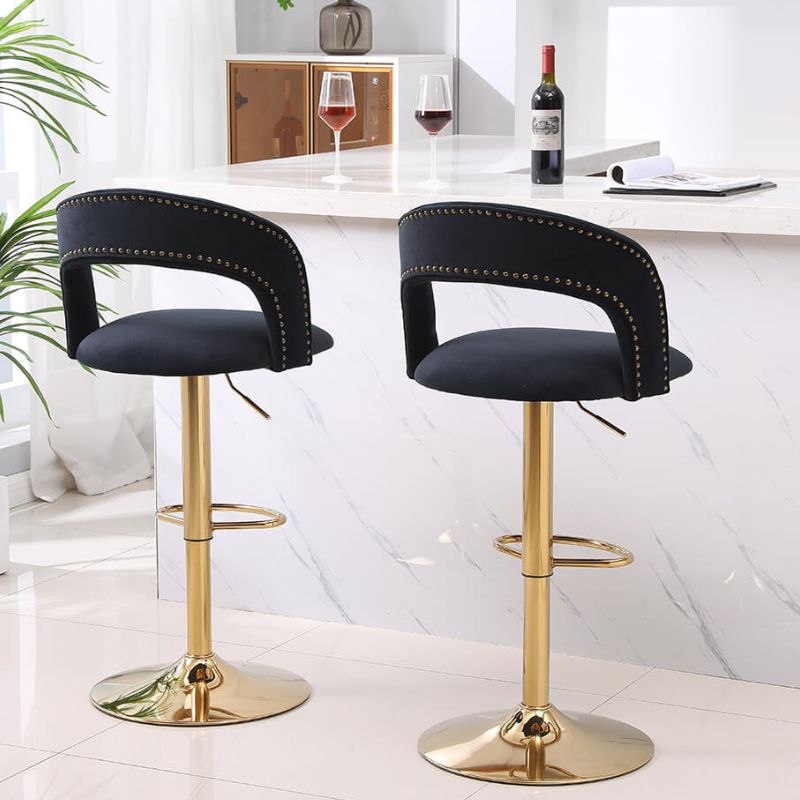 20" Black Swivel Velvet Counter Height Bar Stool 