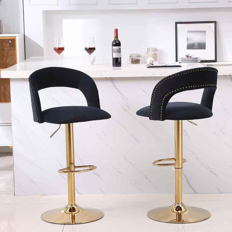 20" Black Swivel Velvet Counter Height Bar Stool with Back & Footrest 