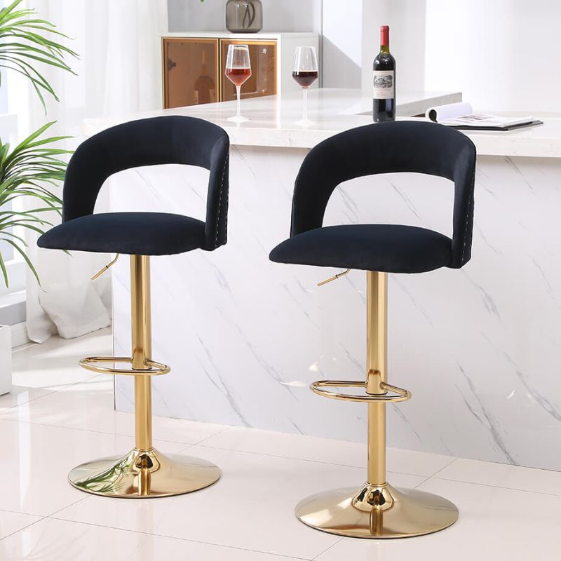 20" Black Swivel Velvet Counter Height Bar Stool with Back & Footrest 