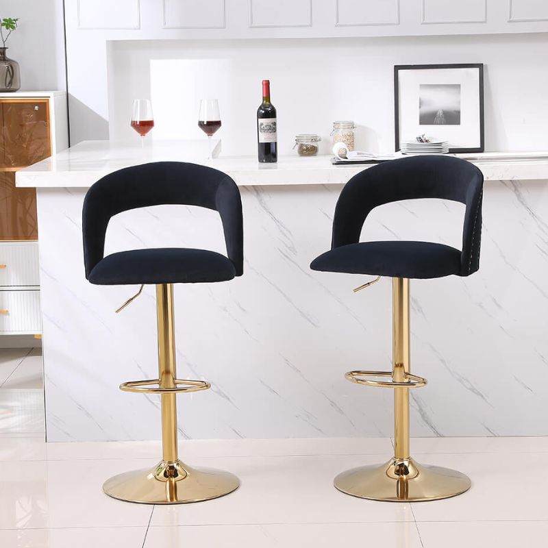 20" Black Swivel Velvet Counter Height Bar Stool 