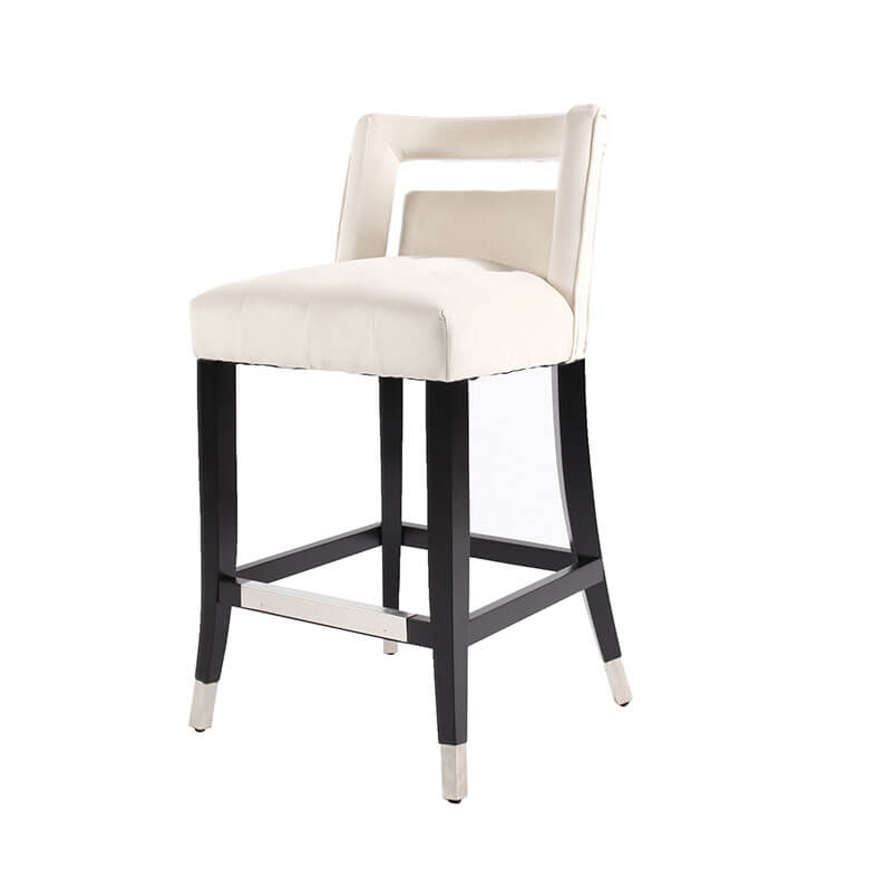 20" Cream Suede Velvet Barstool with Nailheads 