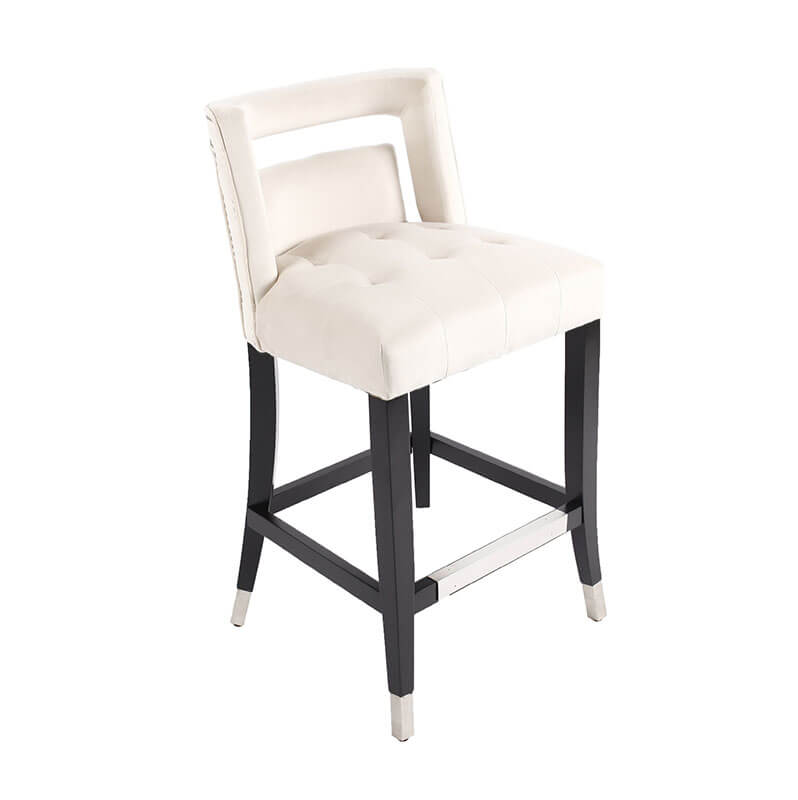 20" Cream Suede Velvet Barstool with Nailheads 