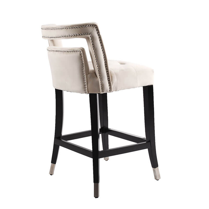 20" Cream Suede Velvet Barstool with Nailheads 