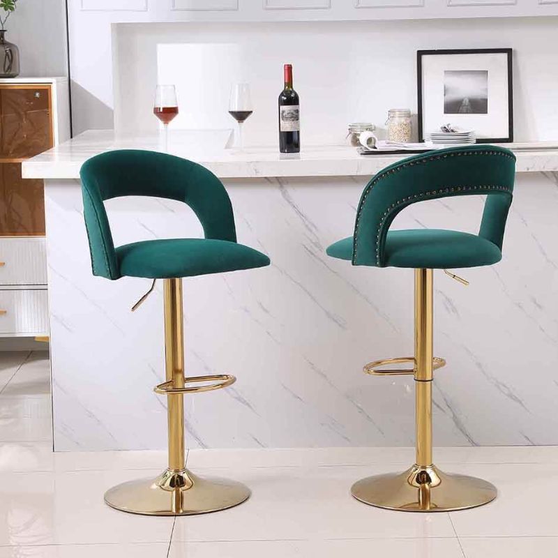 20" Emerald Swivel Velvet Counter Height Bar Stool with Back & Footrest 