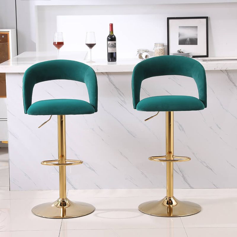 20" Emerald Swivel Velvet Counter Height Bar Stool with Back & Footrest 