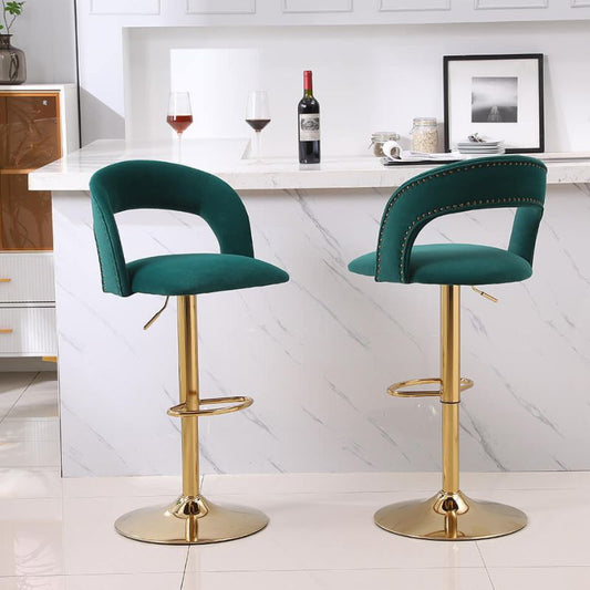 20" Emerald Swivel Velvet Counter Height Bar Stool with Back & Footrest 