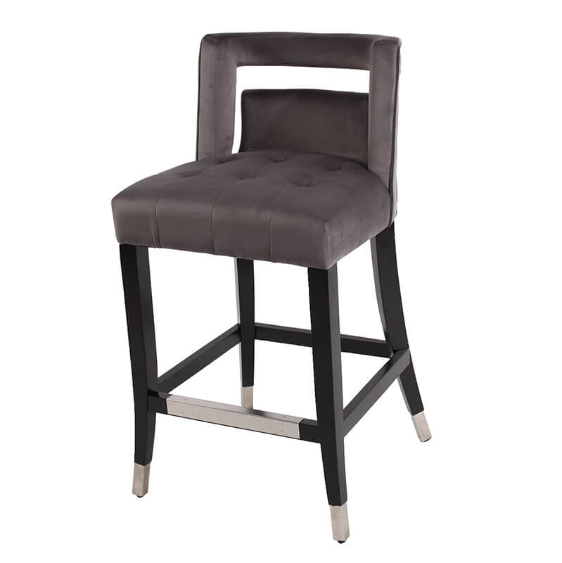 20" Gray Suede Velvet Barstool with Nailheads 