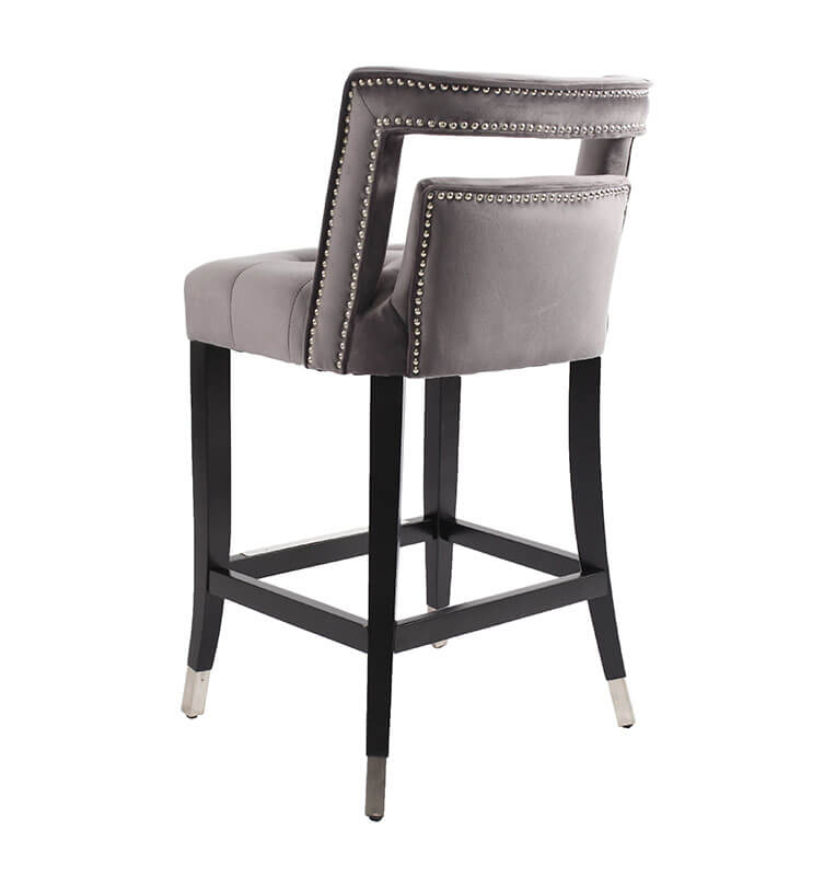 20" Gray Suede Velvet Barstool with Nailheads 