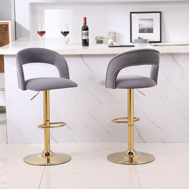 20" Gray Swivel Velvet Counter Height Bar Stool 