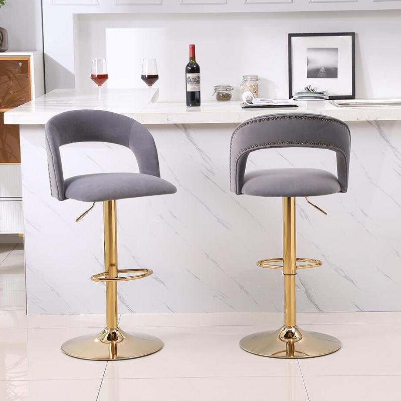 20" Gray Swivel Velvet Counter Height Bar Stool 