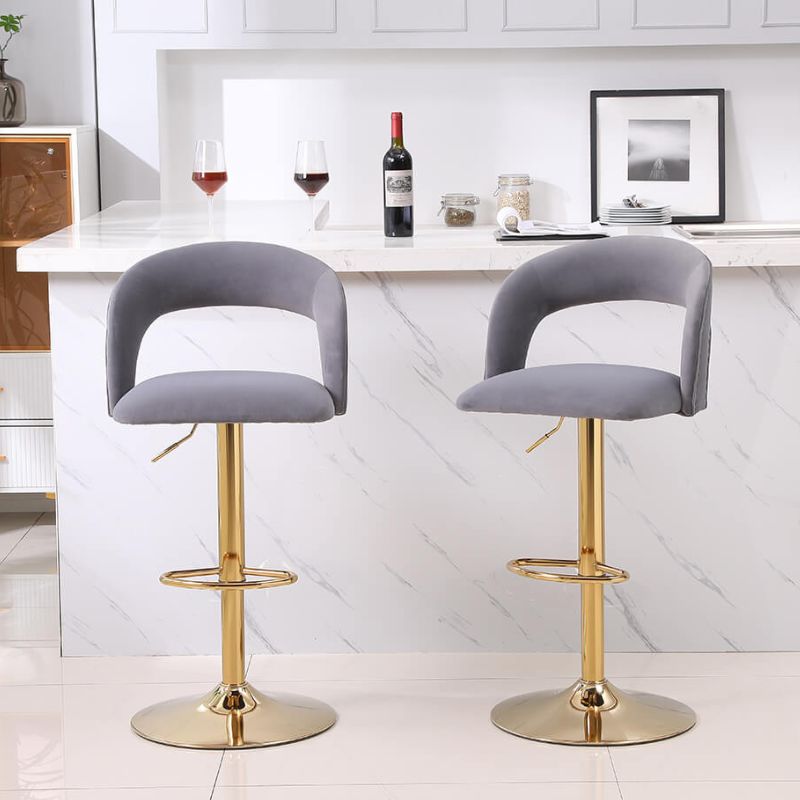 20" Gray Swivel Velvet Counter Height Bar Stool with Back & Footrest 