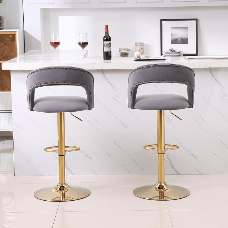 20" Gray Swivel Velvet Counter Height Bar Stool with Back & Footrest 