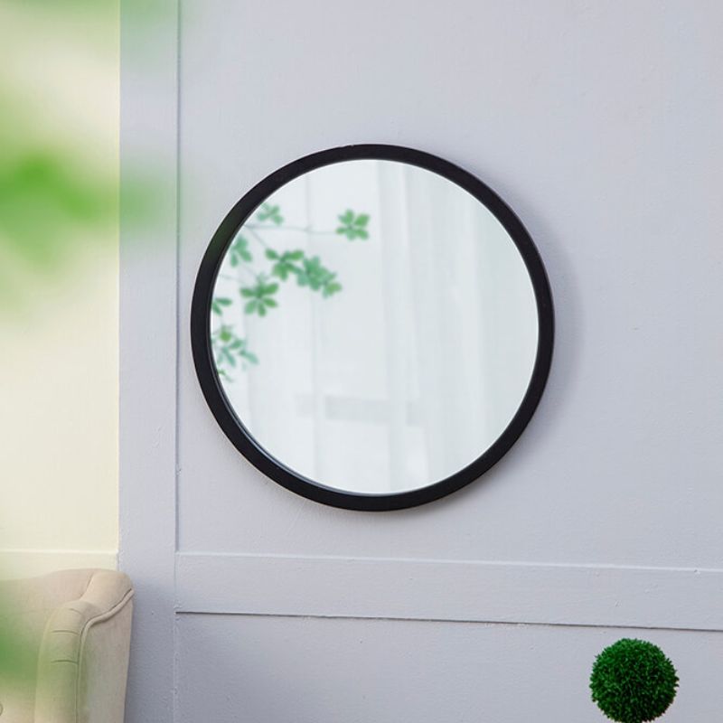 20" Minimalist Circle Wall Mirror with Black Wooden Frame