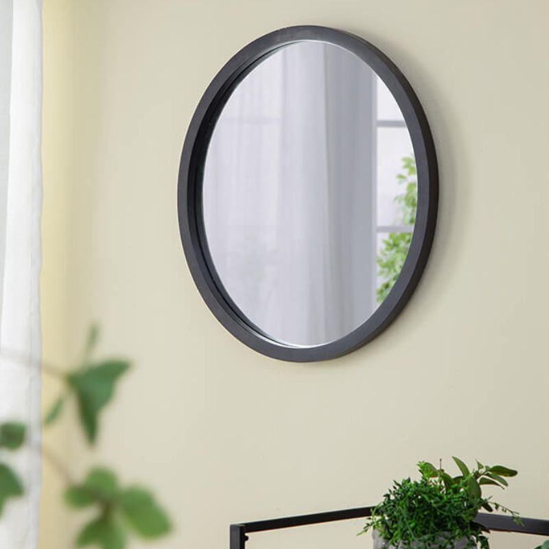 20" Minimalist Circle Wall Mirror with Black Wooden Frame