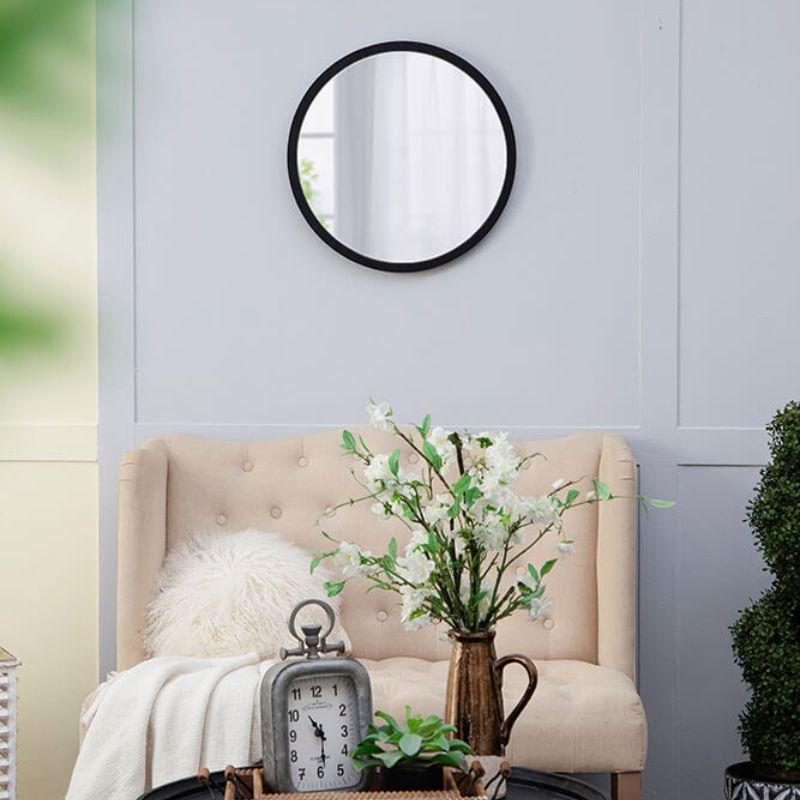 20" Minimalist Circle Wall Mirror with Black Wooden Frame