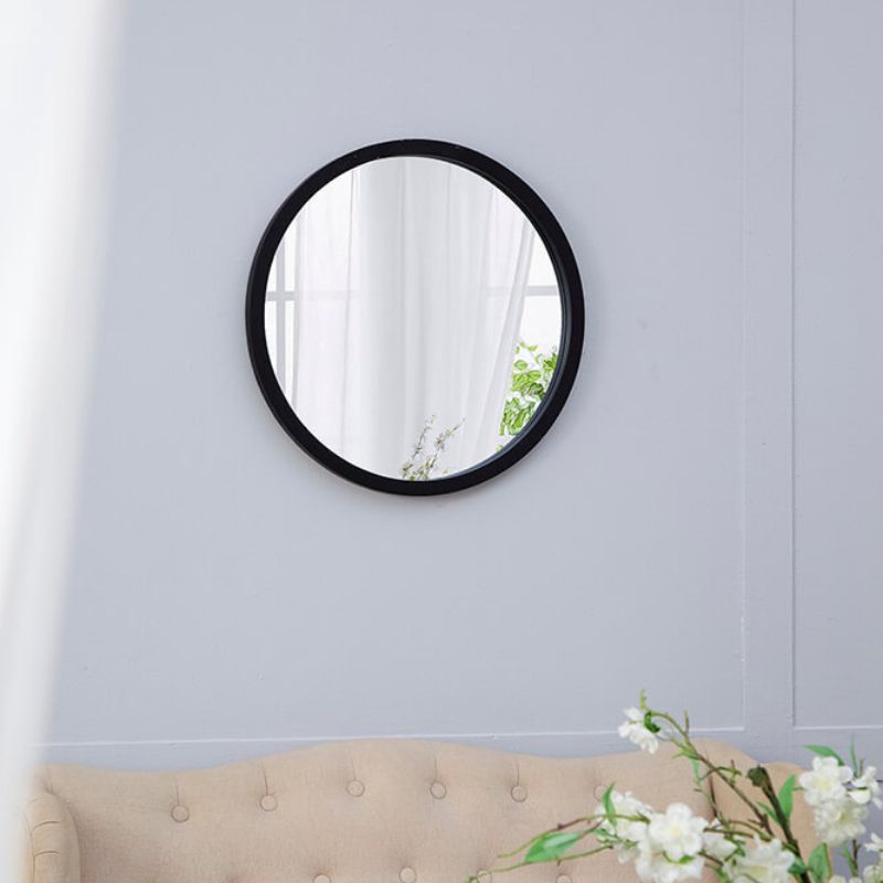 20" Minimalist Circle Wall Mirror with Black Wooden Frame