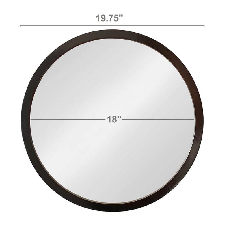 a dimension image of the 20" Minimalist Circle Wall Mirror with Black Wooden Frame