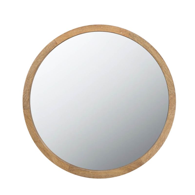 20" Minimalist Circle Wall Mirror with Brown Wooden Frame