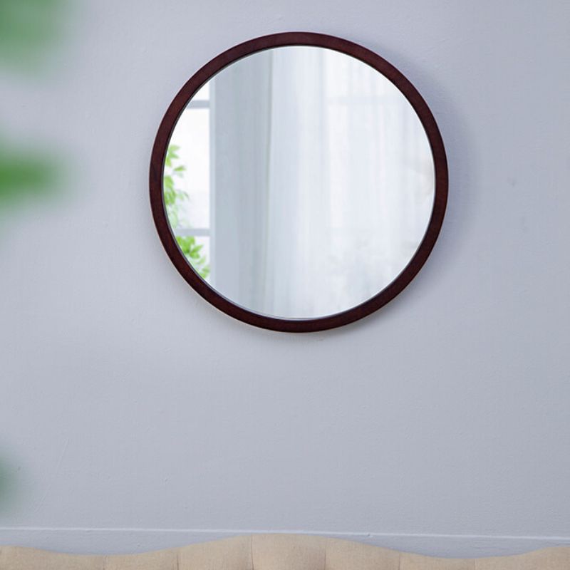 20" Minimalist Circle Wall Mirror with Walnut Wooden Frame