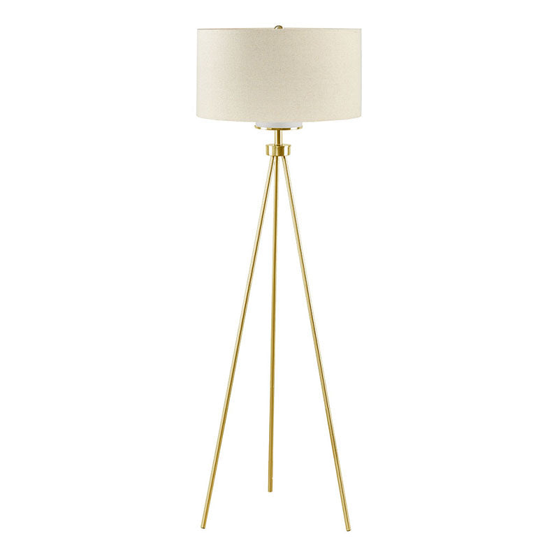 a modern gold floor lamp in a white background