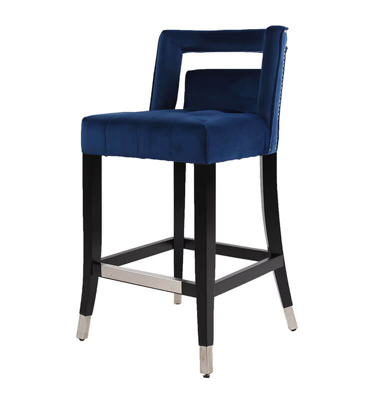 20" Navy Blue Suede Velvet Barstool 