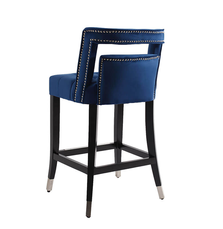 20" Navy Blue Suede Velvet Barstool with Nailheads 