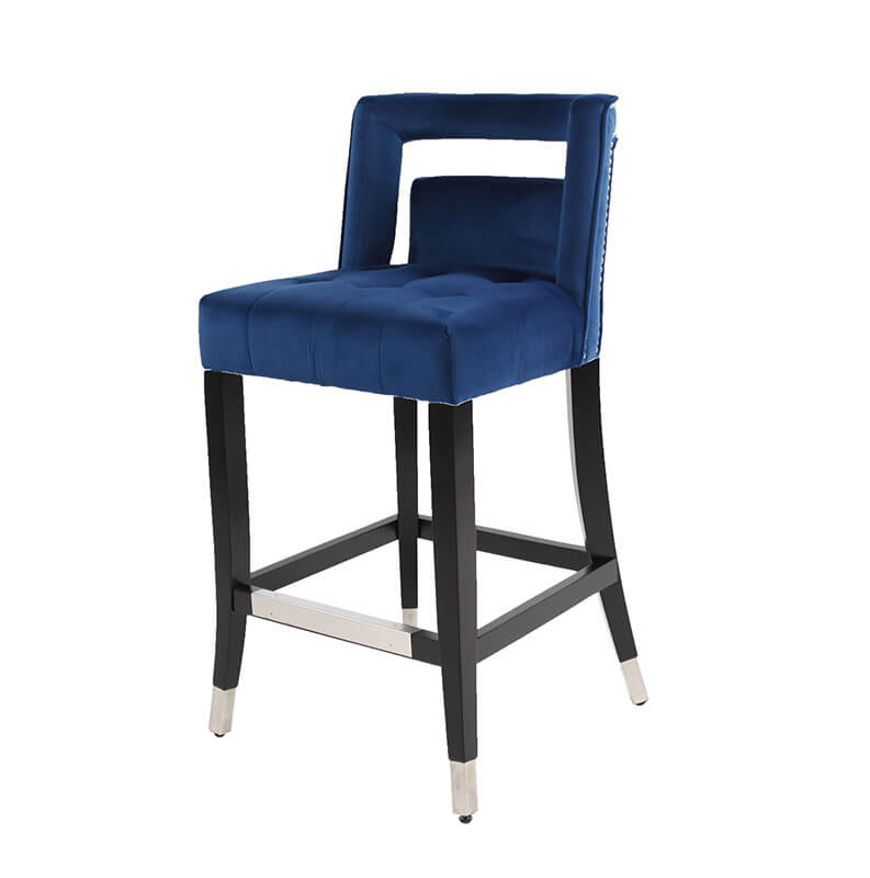 20" Navy Blue Suede Velvet Barstool with Nailheads 