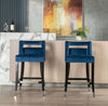 20" Navy Blue Suede Velvet Barstool with Nailheads - Set of 2