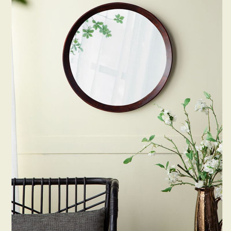 20 Transitional Dark Brown Hanging Wall Mirror with Solid Mango Wood