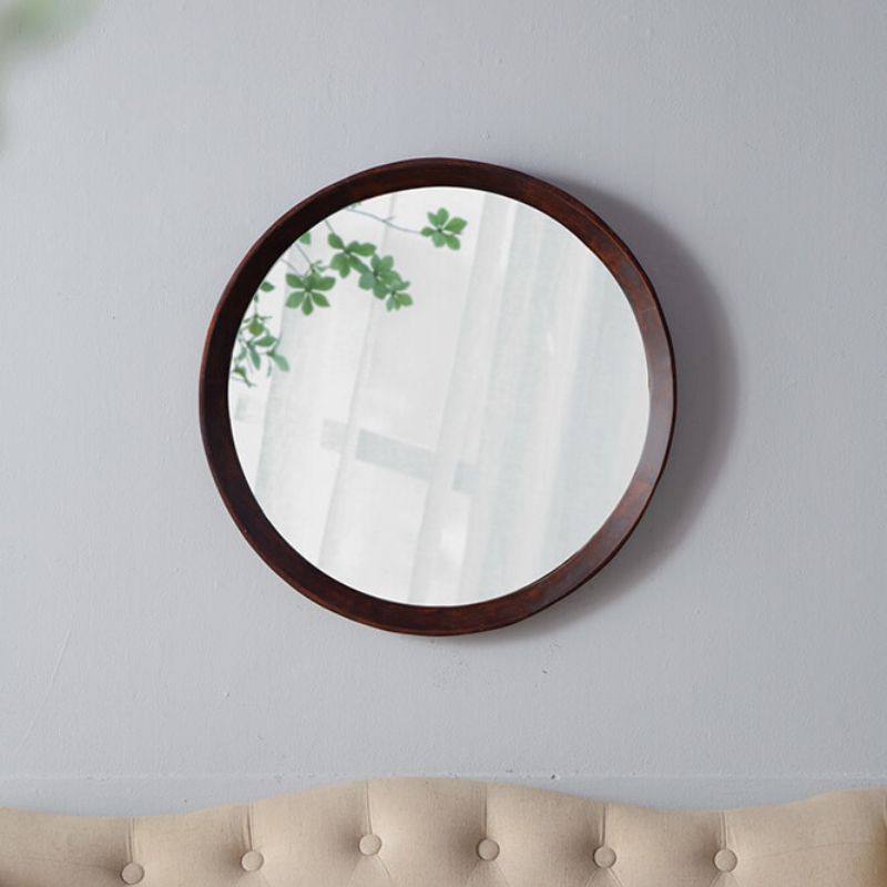 20 Transitional Dark Brown Hanging Wall Mirror with Solid Mango Wood