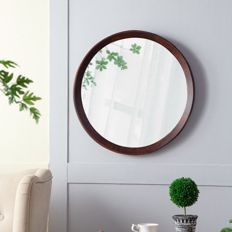 20 Transitional Dark Brown Hanging Wall Mirror with Solid Mango Wood