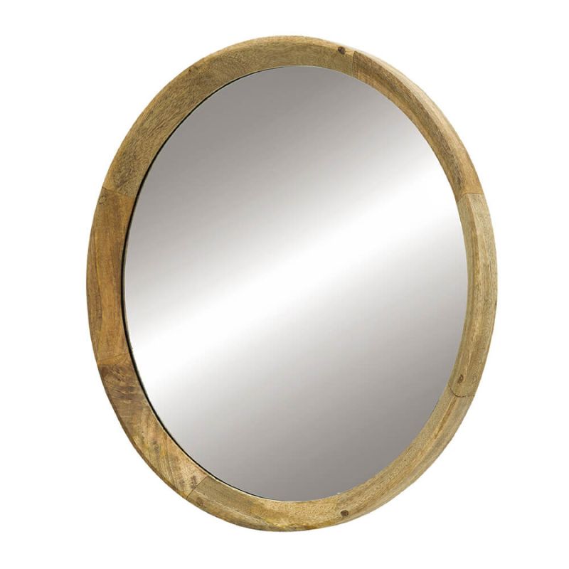 20" Transitional Natural Round Hanging Wall Mirror with Solid Mango Wood Frame