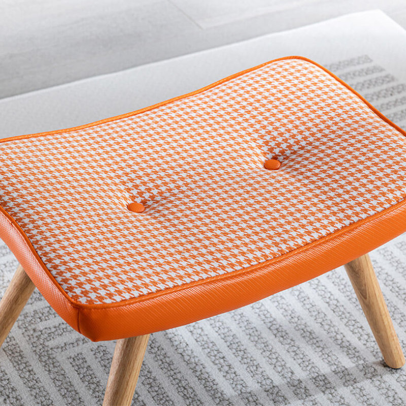 21.4" Orange Houndstooth Wooden Step Ottoman 