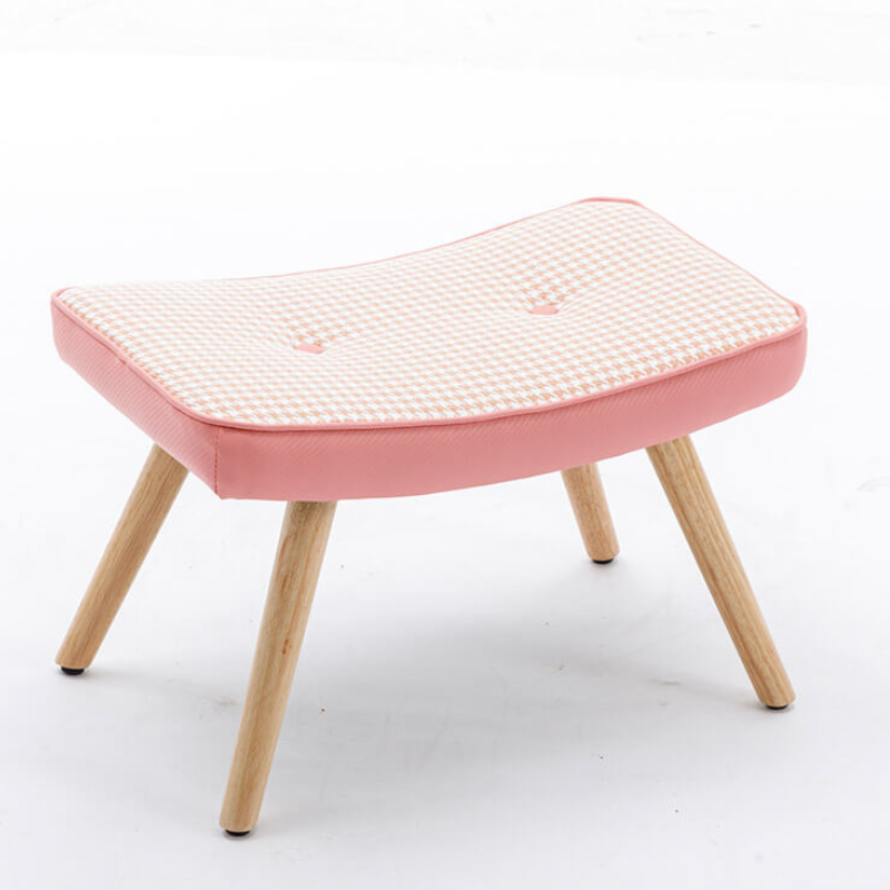 21.4" Pink Houndstooth Wooden Step Ottoman