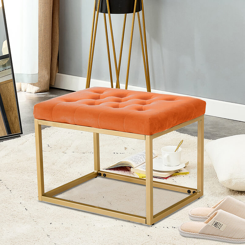 21" Orange Velvet Shoe Vanity Changing Stool