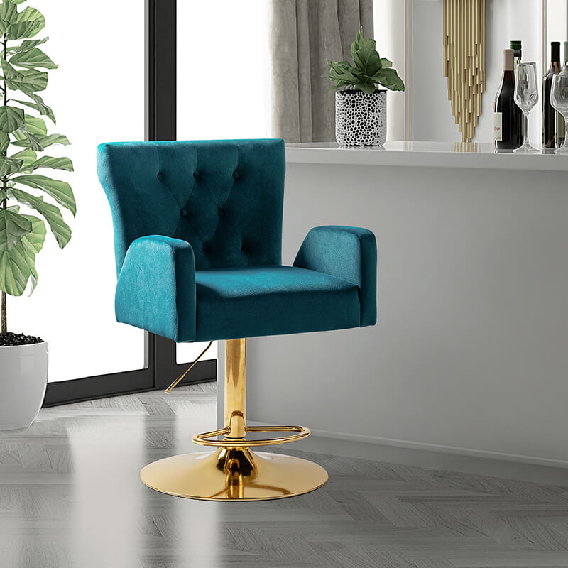 22.5" Modern Teal Tufted Velvet Swivel Bar Chair with Adjustable Height 