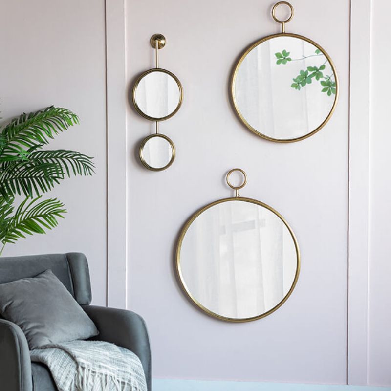 22"L x 28"H Circle Wall Mirror with Gold Metal Frame