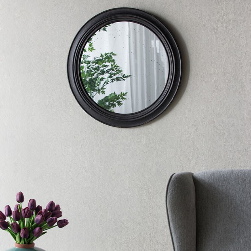 23.6" Antique Classic Circle Wall Mirror with Black Wooden Frame