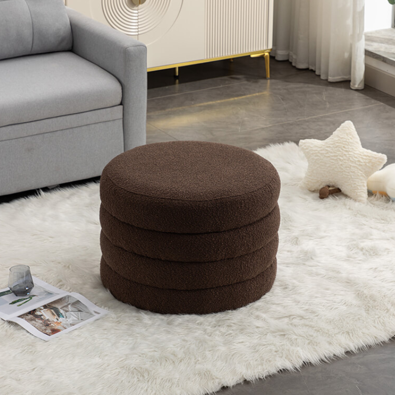 24.5 Brown Boucle Round Storage Ottoman Footstool