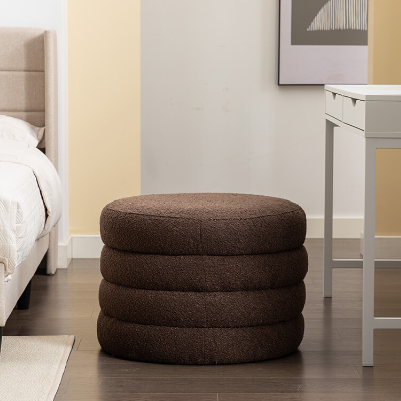 24.5 Brown Boucle Round Storage Ottoman Footstool