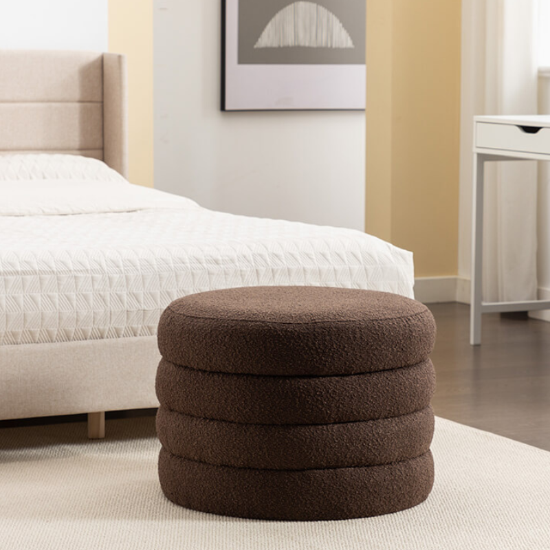 24.5 Brown Boucle Round Storage Ottoman Footstool