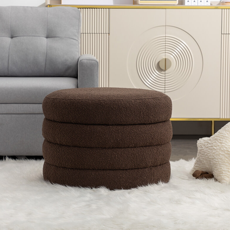 24.5 Brown Boucle Round Storage Ottoman Footstool